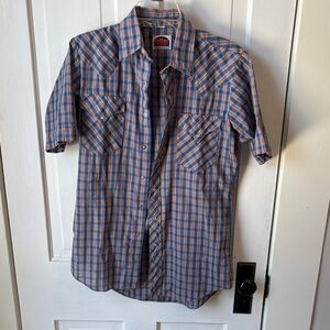 Vintage Miller Men's Blue and Orange Plaid Button-Down Shirt